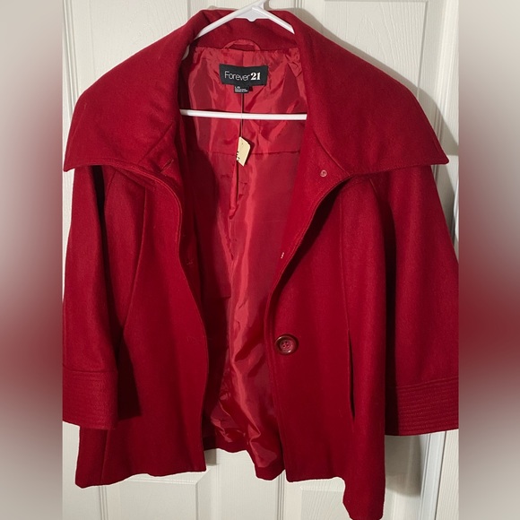 NWT Forever 21 Jacket/Coat Burgundy Red- Wool Blend Size Large - Picture 1 of 13